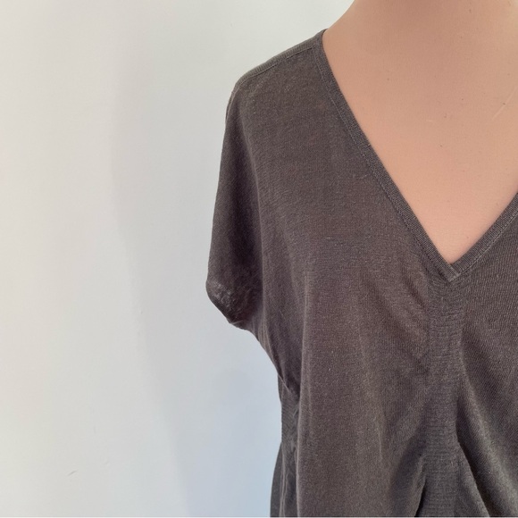 Christopher Fischer Gray Brown V-Neck Ruched Semi Sheer Linen Dress EUC Size M - Picture 5 of 7
